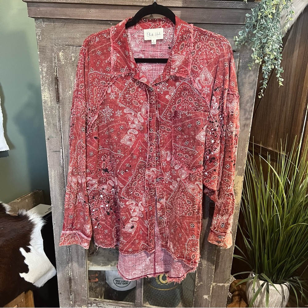 Oli & Hali Red Bandana Oversized Top